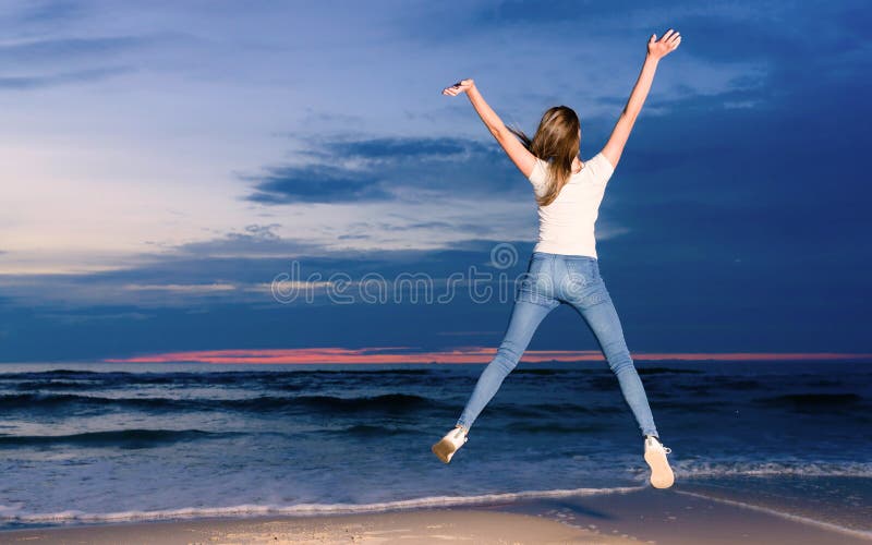 teenage girl jumping on the beach royalty free stock images teenage girl jumping on the beach royalty free stock images