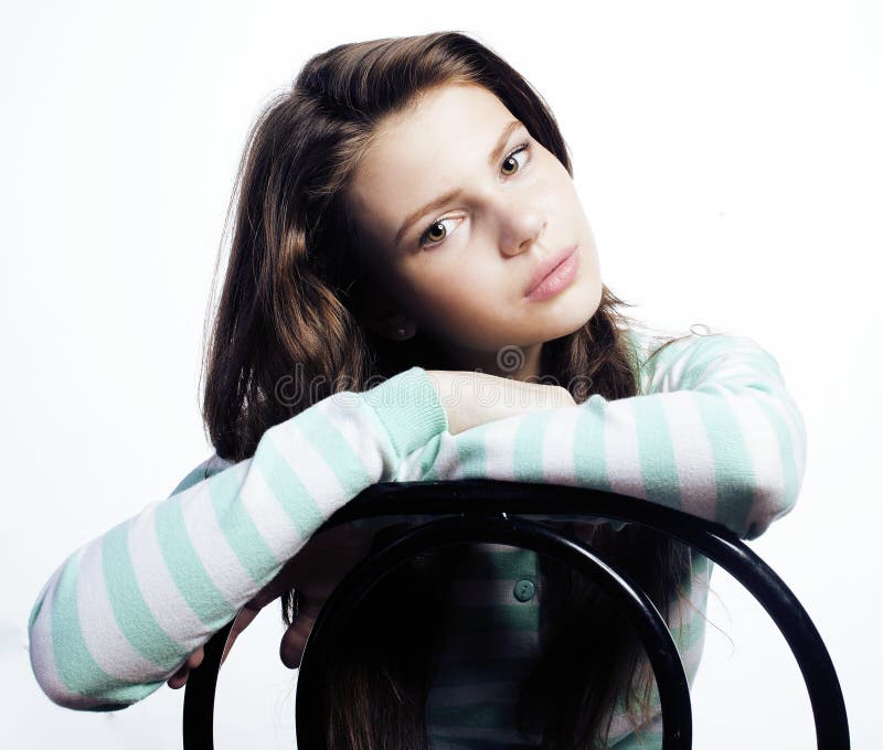 Teenage Girl Looking Worried Isolated on White Background Stock Image ...