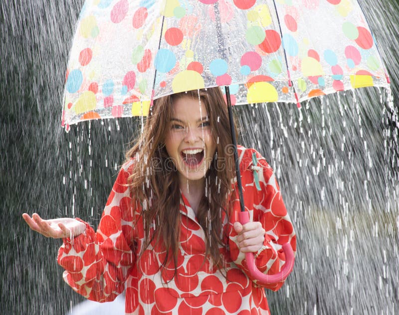 Teenage Girl Sheltering From Rain Beneath Umbrella