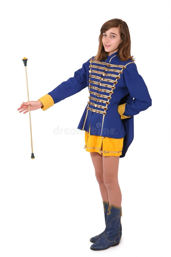 Teenage Majorette in Uniform Holding a Baton Stock Photo Image of