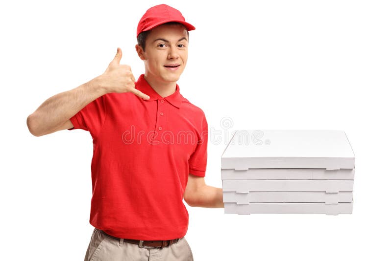 Teenage Pizza Boy With A Stack Of Pizza Boxes Making A Call Me G Stock Photo Image Of Meal Person Teenage Pizza Boy With A Stack Of Pizza Boxes Making A Call Me G Stock Photo Image Of Meal Person