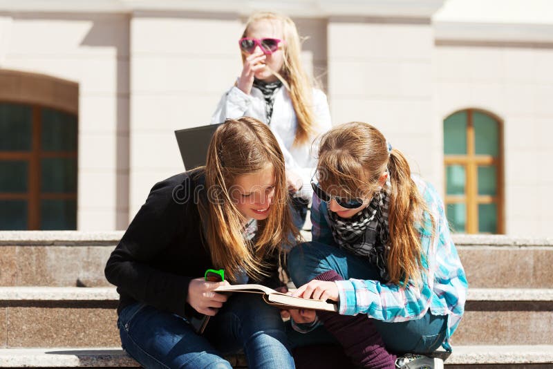 Schoolgirls On A Campus Stock Image Image Of Outside