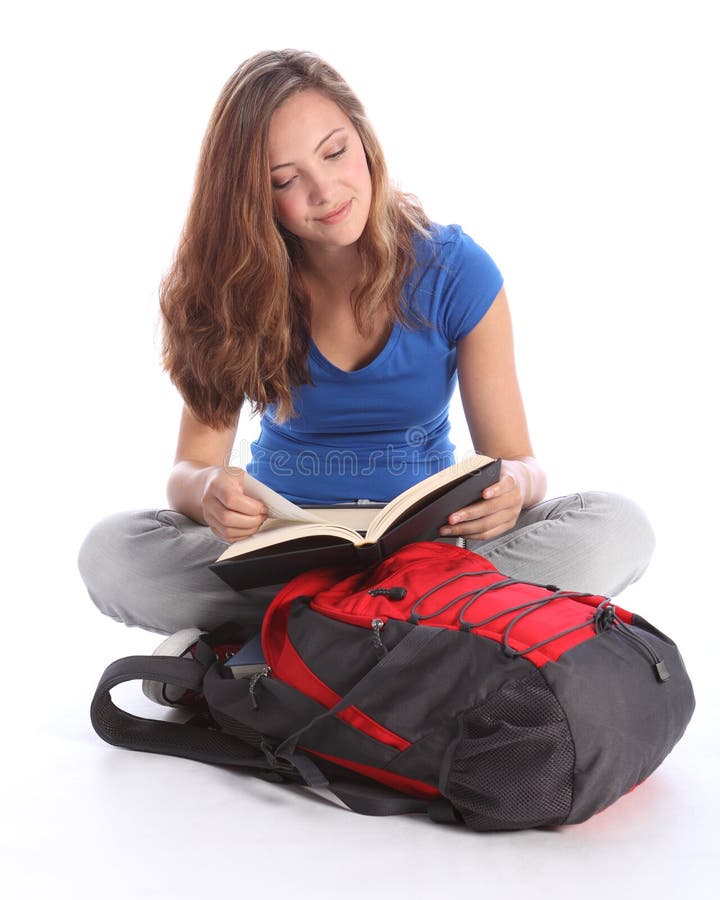 Teenage student girl reading school study book