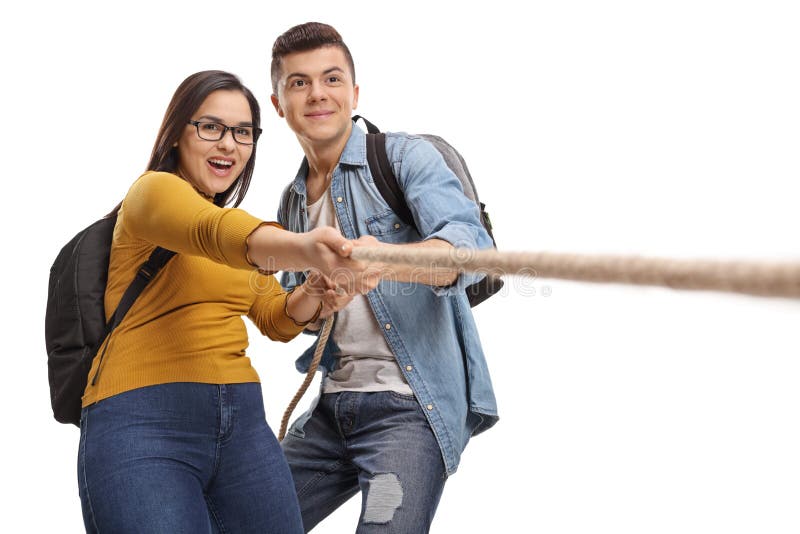 Teenage students pulling a rope together royalty free stock images Teenage students pulling a rope together royalty free stock images