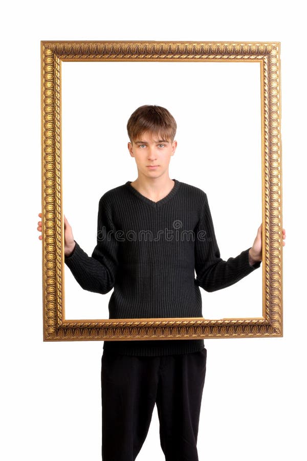 Teenager with frame stock photo. Image of cone, stand 26446852
