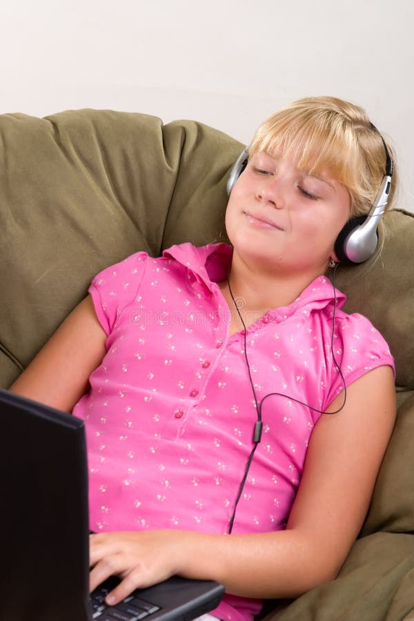 Tween Girl Relaxing On Couch At Home Stock Image Image Of Human