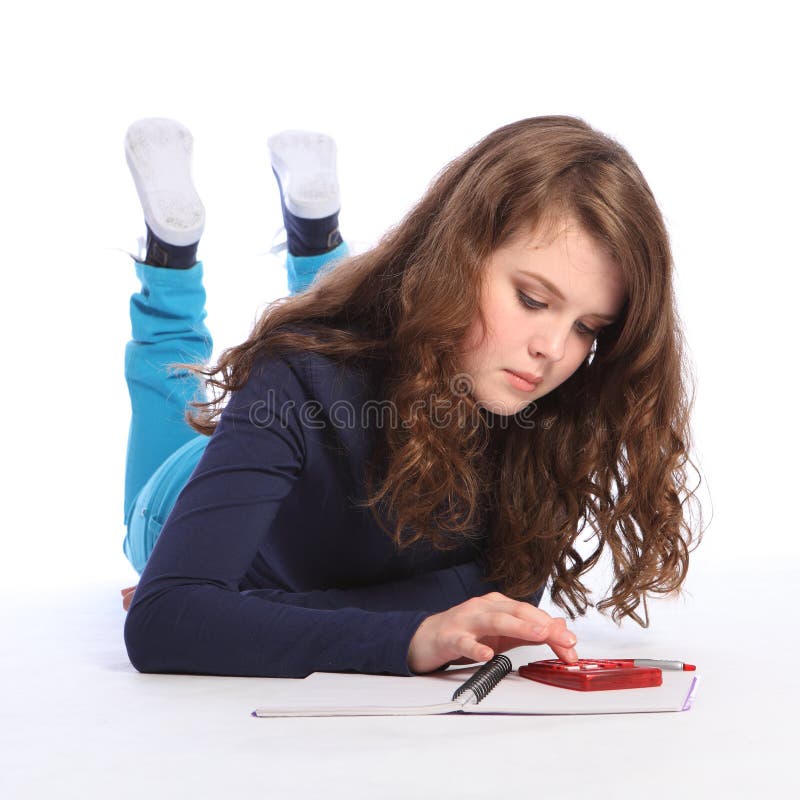 Confused Teenager Girl Fed Up with Maths Homework Stock Photo Image