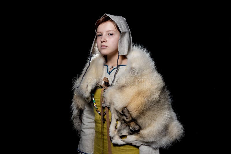 A Teenage Girl Viking Posing in Studio Stock Photo - Image of costume ...