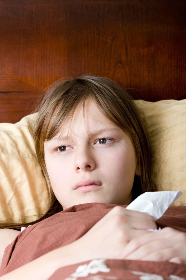 Teenager Girl Sick with Flu Lying in Bed Stock Image - Image of medical ...