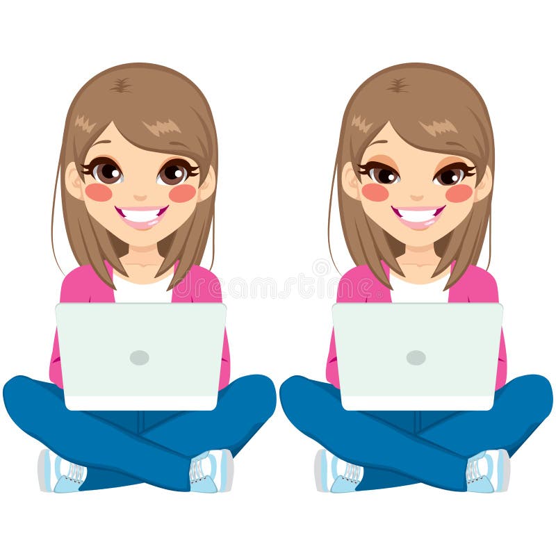 Teenager Girl Sitting With Laptop