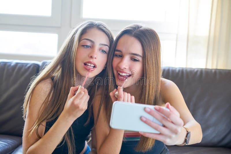 Kids Selfie with Cell Smart or Mobile Phone Stock Image - Image of ...