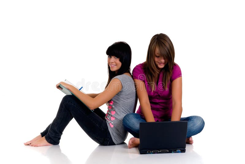 Teenager girls studying