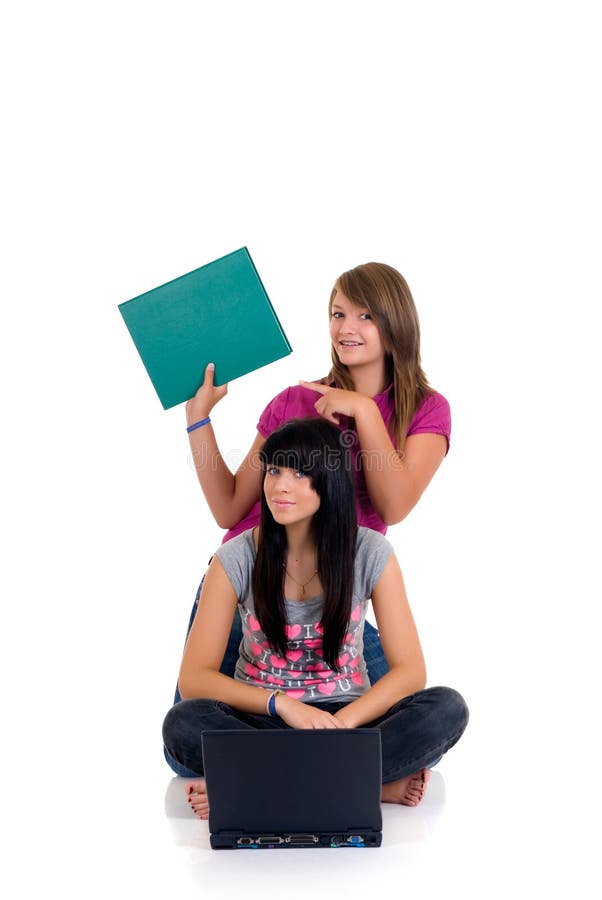 Teenager girls studying