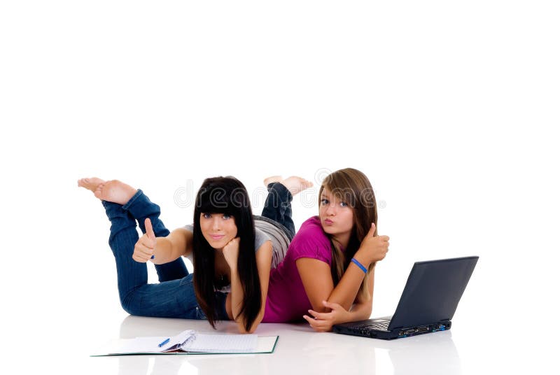 Teenager girls studying