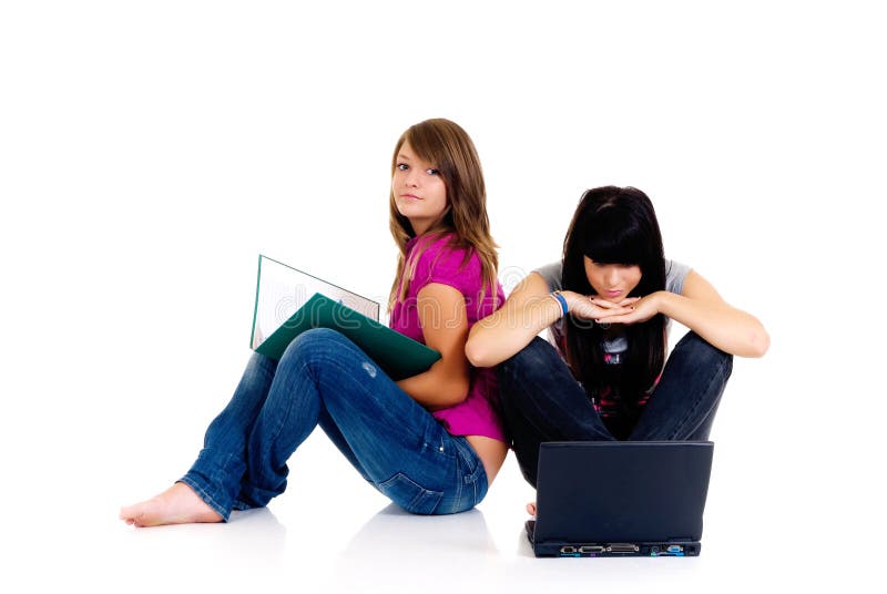 Teenager girls studying