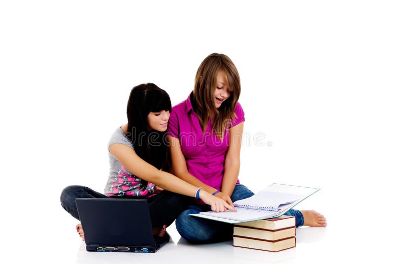 Teenager girls studying