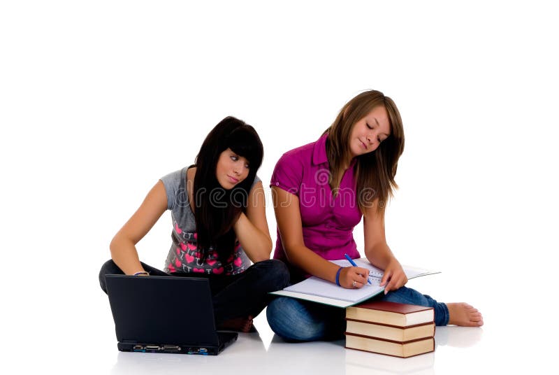 Teenager girls studying