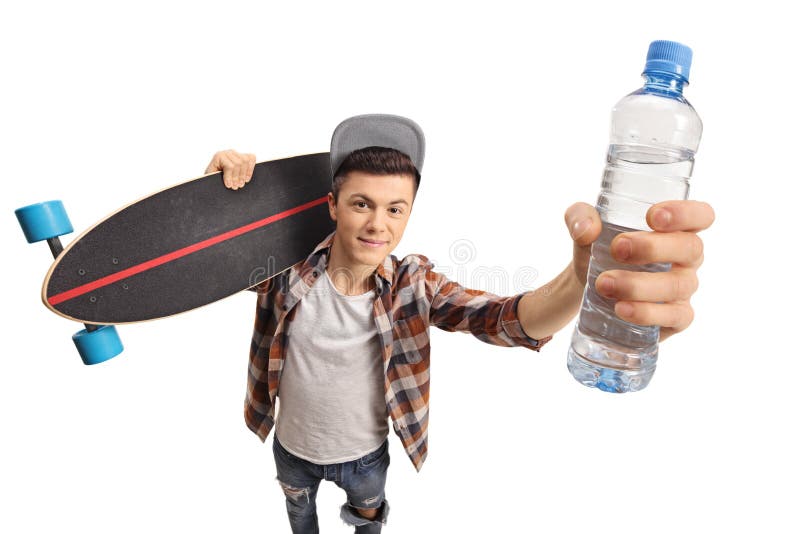 young man or teenager drinking water from bottle Stock Photo