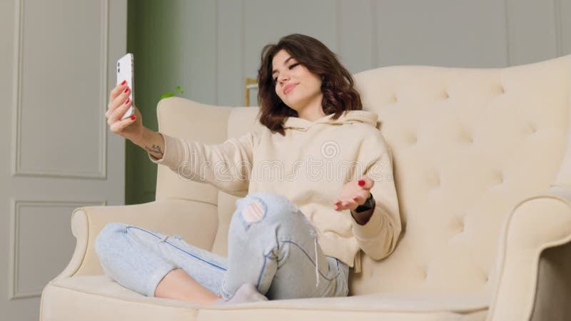 Smiling Teen Distance Video Call at Home stock video