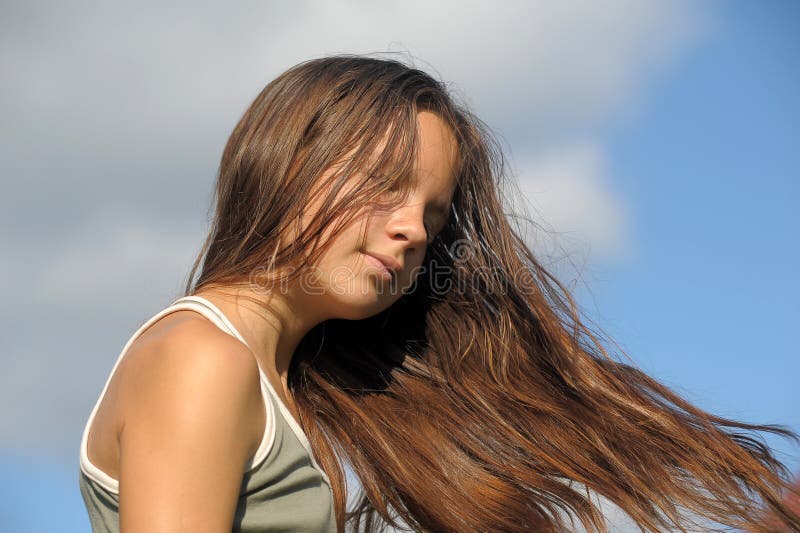 Teenager with long beautiful hair