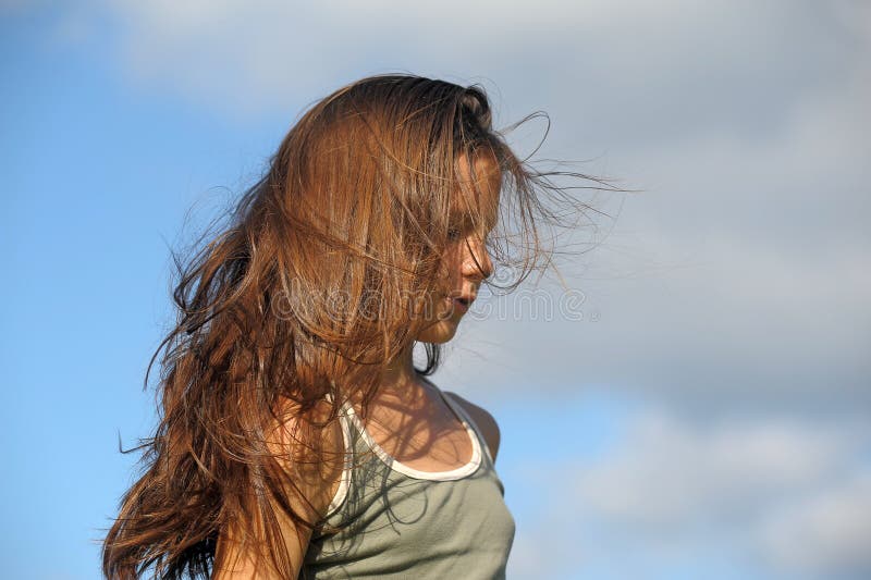 Teenager with long beautiful hair