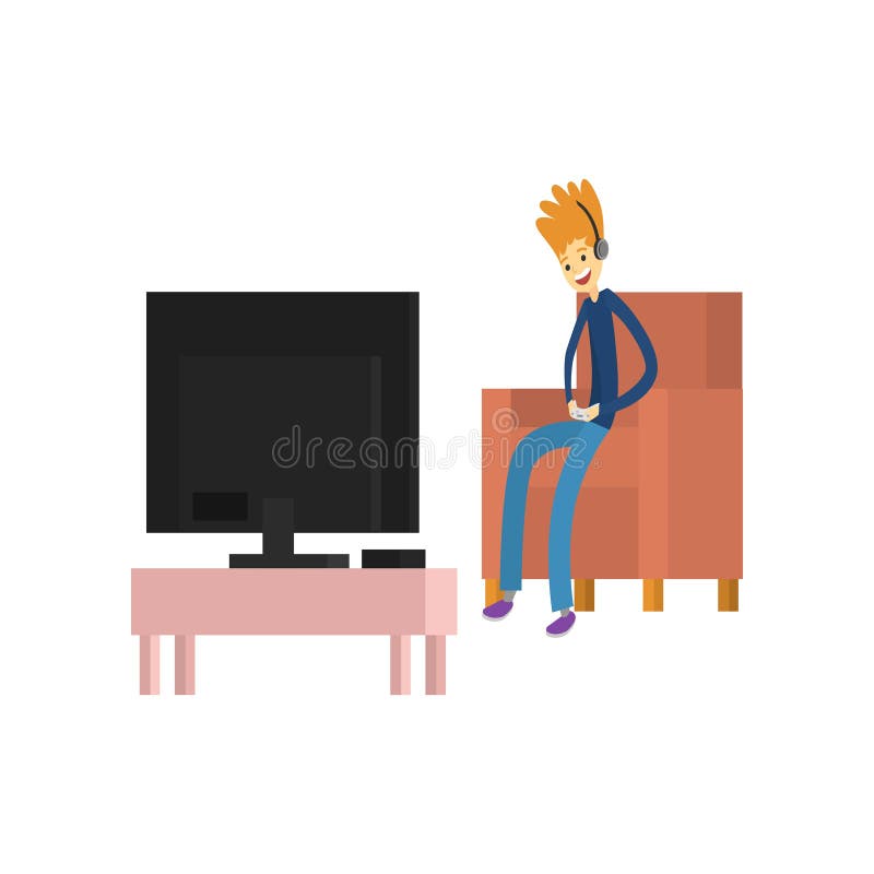 Back View of a Man Playing Online Games Stock Vector - Illustration of  teenager, tournament: 275102644