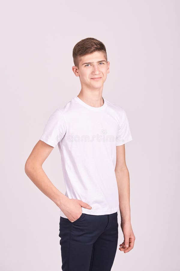 Teenager Portrait. Young Male Person at Studio. Look at Camera Stock ...