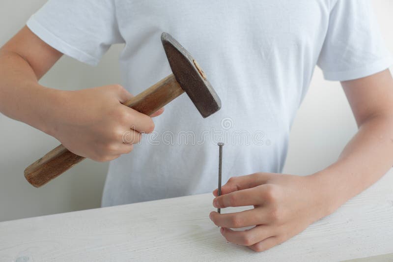 Boy Learns To Hammer Nails Stock Photos Free amp Royalty Free Stock 