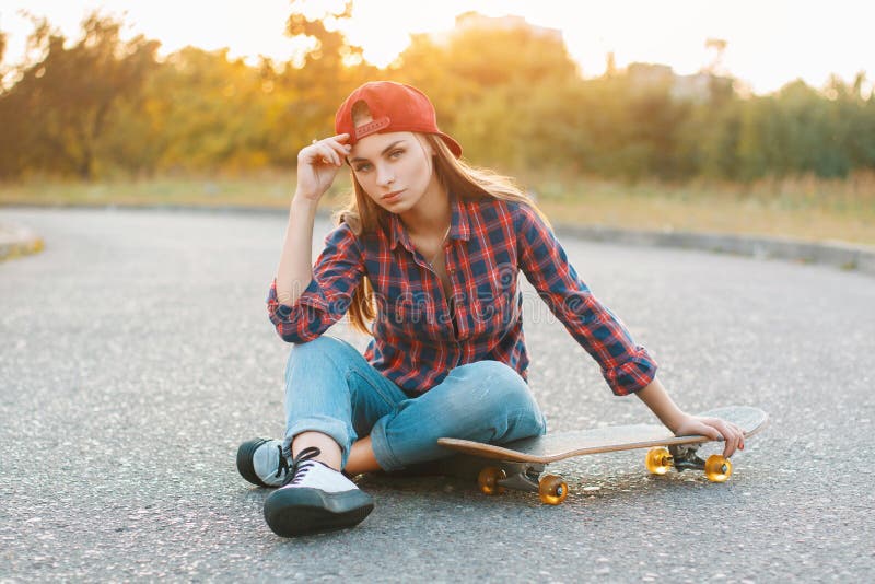 Teenager with Skateboard Portrait Outdoors. Stock Photo - Image of ...