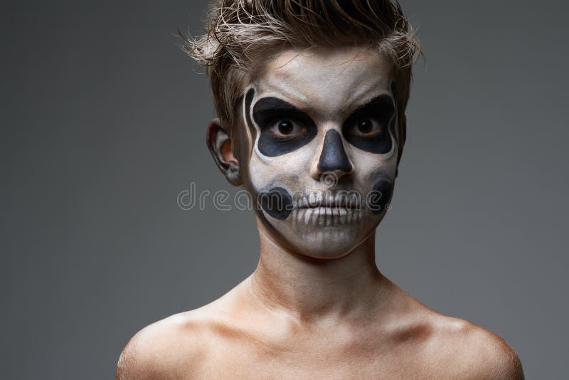 Teenager With Skull Makeup Shirtless Stock Image - Image Of Zombies, Makeup:  45279685