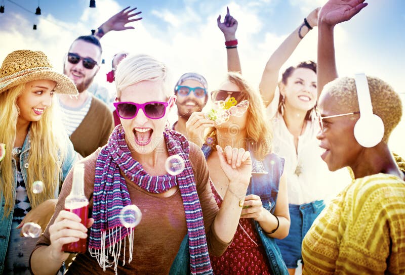 Teenagers Friends Beach Party Happiness Concept stock photography Teenagers Friends Beach Party Happiness Concept stock photography