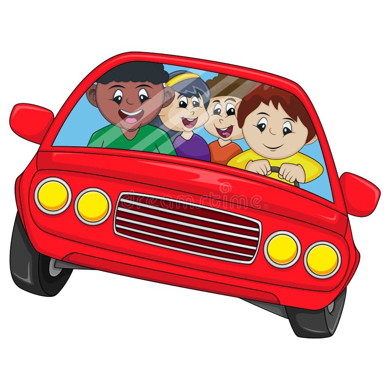 Teenagers are Riding in the Red Car Cartoon Vector Illustration Stock ...