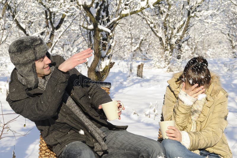 Teens fighting with snow