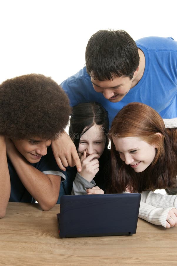 Teens with laptop stock image