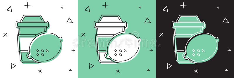 Teetasse mit Zitronensymbol auf weißem und grünem schwarzem Hintergrund isoliert. Vektor lizenzfreie abbildung