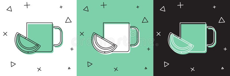 Teetasse mit Zitronensymbol auf weißem und grünem schwarzem Hintergrund isoliert. Vektor stock abbildung