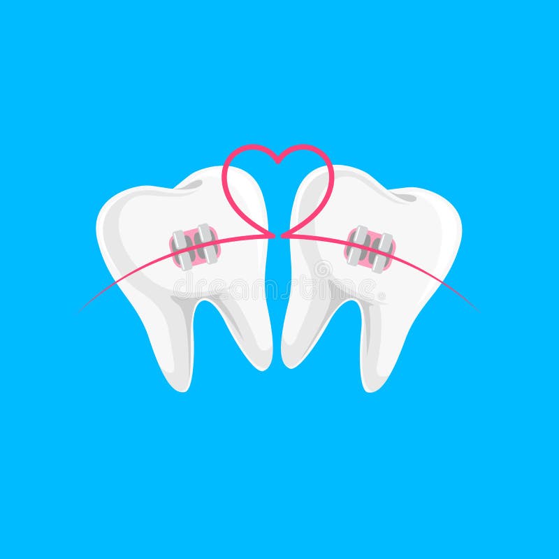 Teeth with Braces Icon Design with Heart Line. Stock Vector