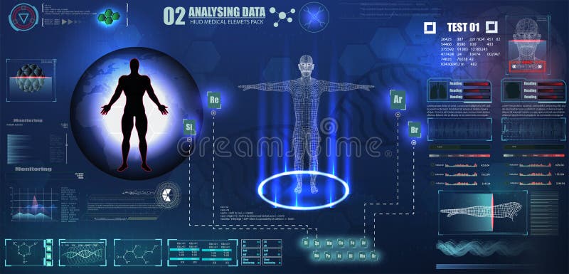 Tehnologie abstractă în conceptul futurist de îngrijire a sănătății umane digitale a ADN-ului uman în elementele hologramei interf royalty free illustration