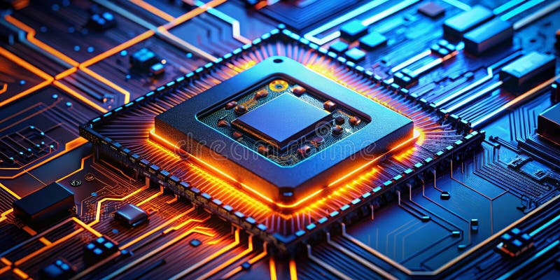 Tehnologie avansată Cybersecurity Chip A Glowing Deep Dive în designul PCB cutting Edge pentru o protecție sporită a datelor vector illustration