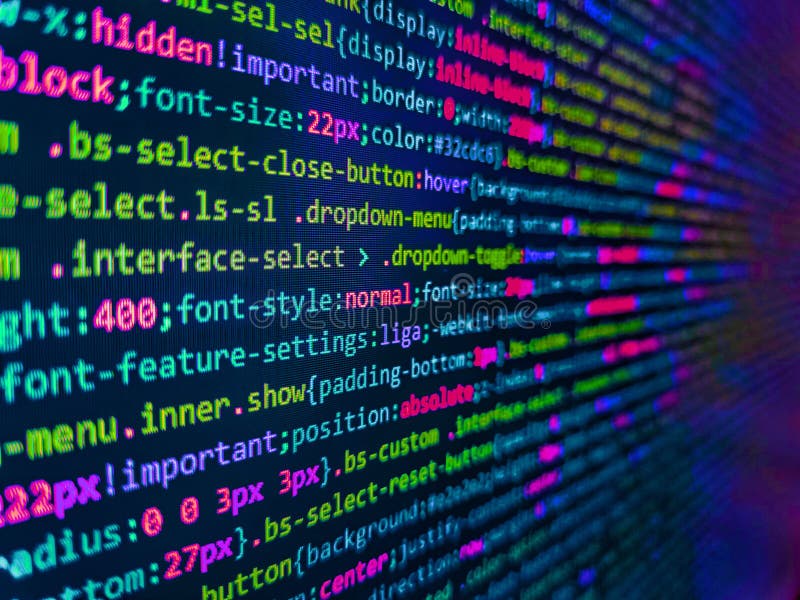 Tehnologie de fundal software. cod de site pentru dezvoltarea software-ului PHP. adâncime mică a efectului de focalizare selectivă stock image