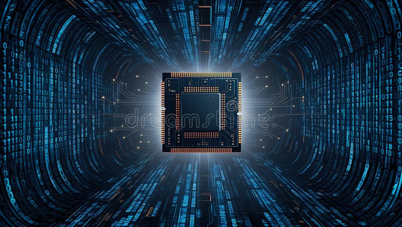 Tehnologie Microchip Futuristic într-un tunel de date digitale HighTech Concept Background stock photos