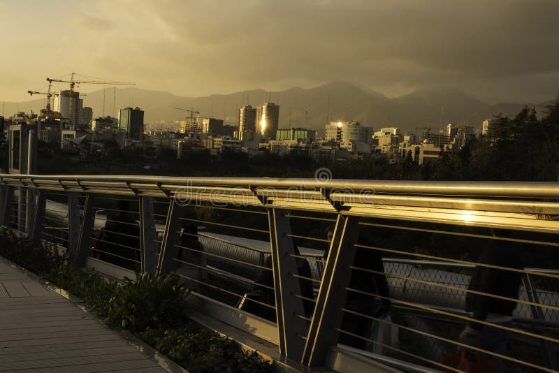 Tehran Skyline at Sunset Ab-o-Atash Park Viewpoint royalty free stock photo