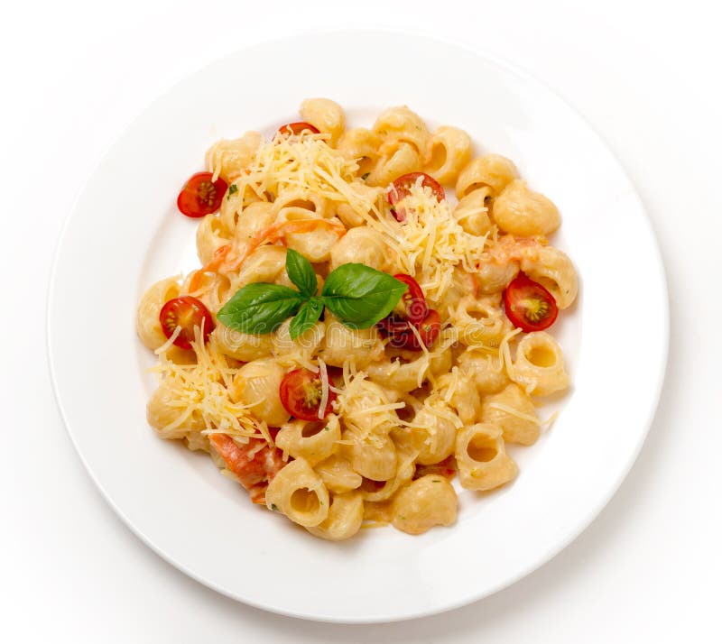 Teigwaren mit Sahne und Tomaten von oben stockfotos Teigwaren mit Sahne und Tomaten von oben stockfotos