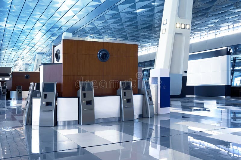 Tejado del azul del pasillo del aeropuerto fotografía de archivo libre de regalías Tejado del azul del pasillo del aeropuerto fotografía de archivo libre de regalías