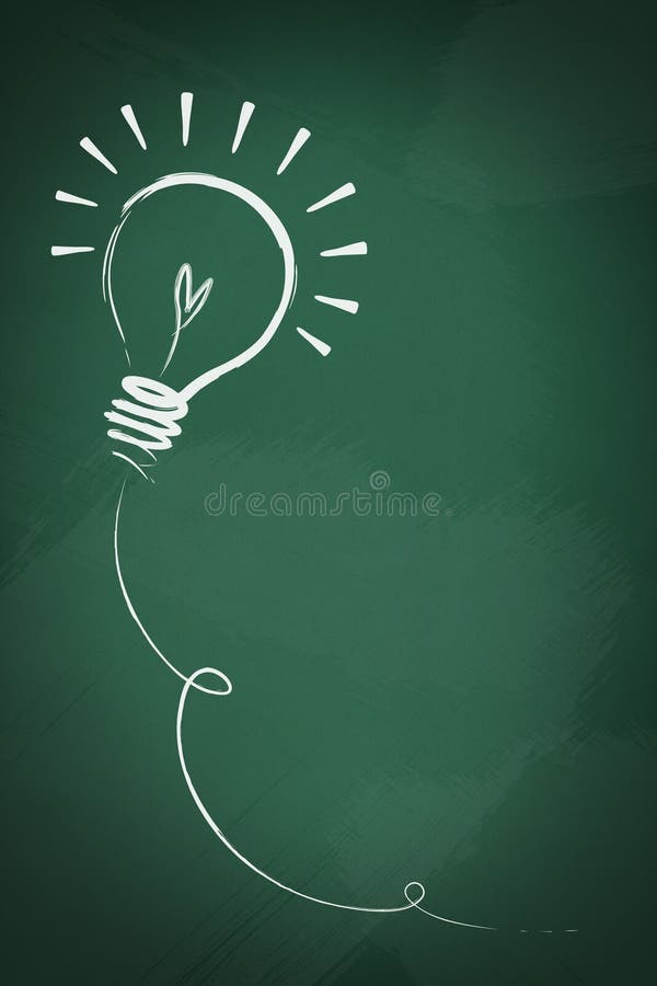 Drawing of a bulb idea on green board Used in schools or universities. Drawing of a bulb idea on green board Used in schools or universities