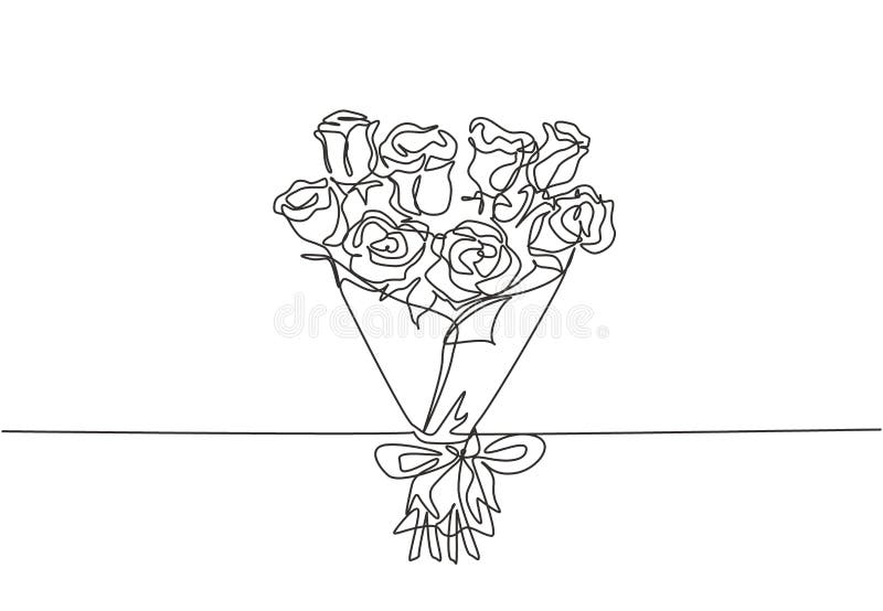 Tekening van een enkele doorlopende lijn van mooie verse rozenbloem. banner met het logo van de uitnodiging voor dynamische mooie