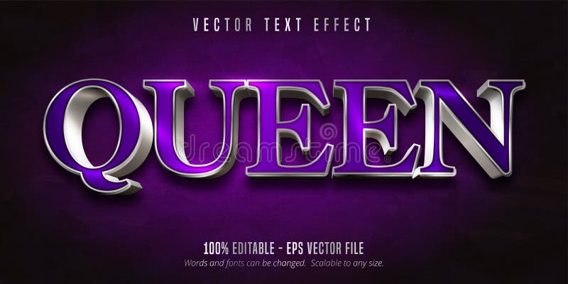 Tekst królowej, kolor purpurowy i srebrny efekt tekstu edytowalnego