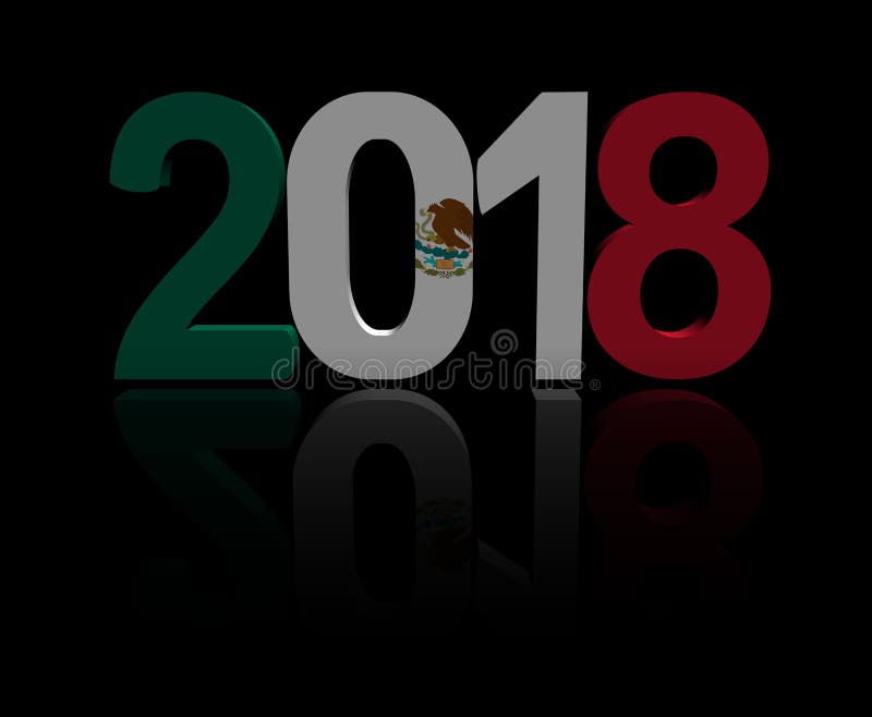 2018 tekst z Meksykańskiej flaga 3d ilustracją royalty ilustracja 2018 tekst z Meksykańskiej flaga 3d ilustracją royalty ilustracja