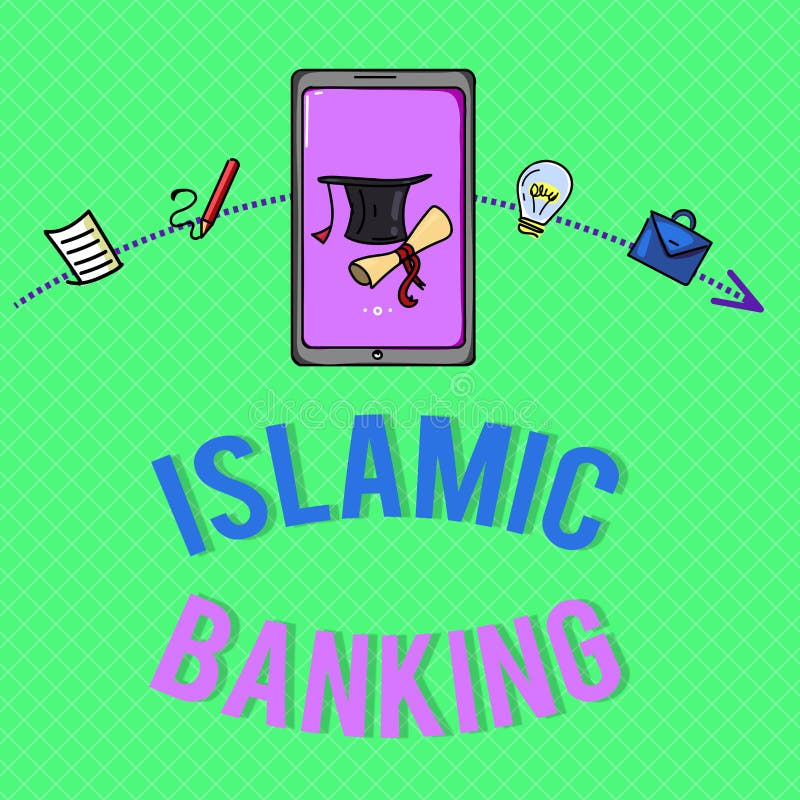 Teksta znak pokazuje Islamską bankowość Konceptualny fotografia system bankowy opierający się na zasadach Islamski prawo ilustracji