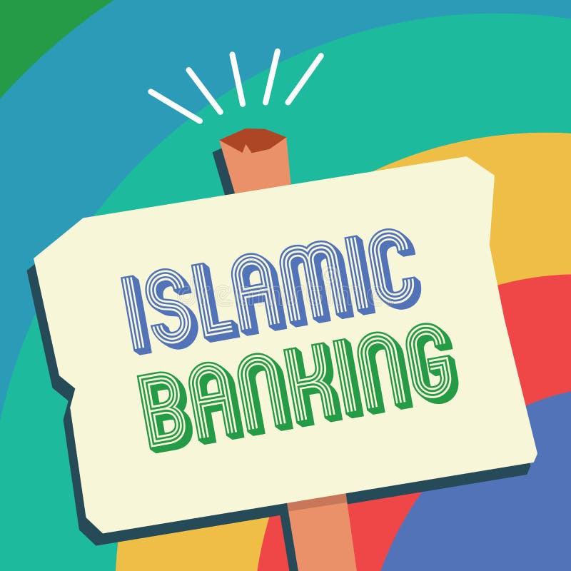 Teksta znak pokazuje Islamską bankowość Konceptualny fotografia system bankowy opierający się na zasadach Islamski prawo ilustracji